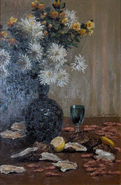 Still life with oysters and shrimps